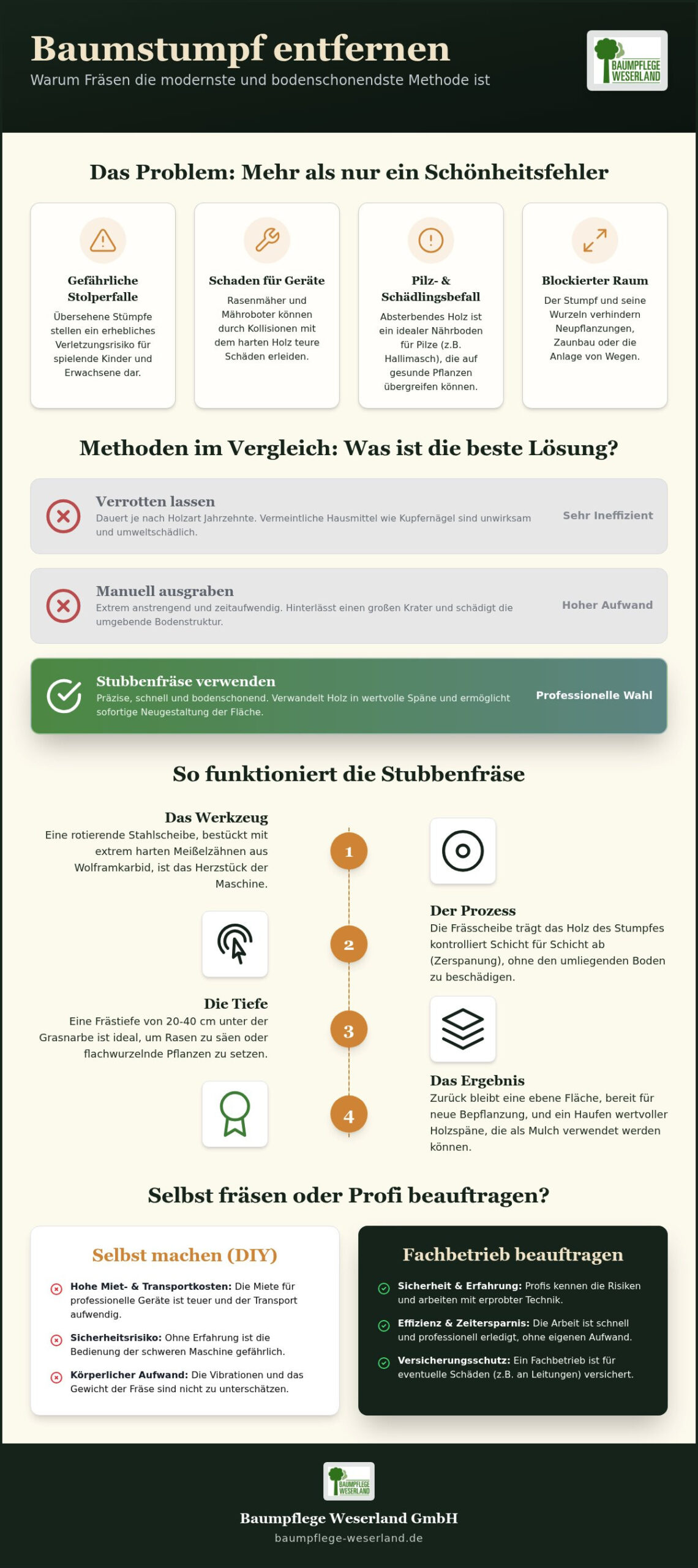 Baumstumpf entfernen mit der Fräse: Der Experten-Leitfaden für 2026