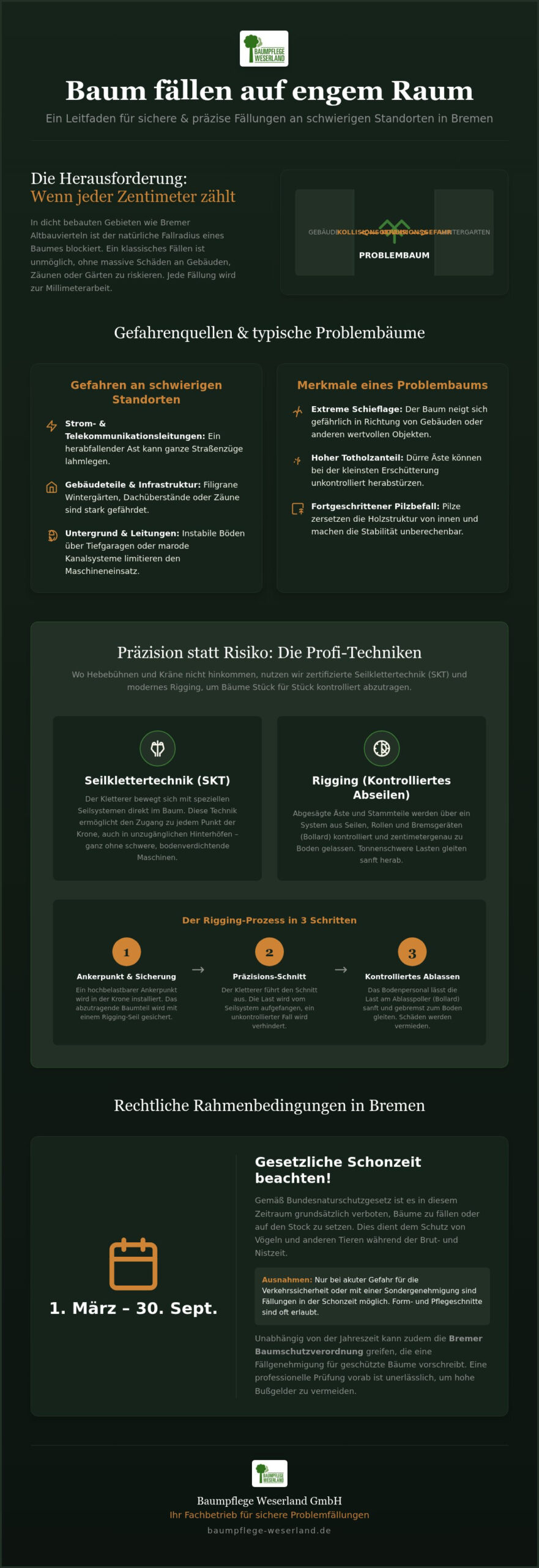 Baum fällen auf engem Raum: Techniken, Sicherheit & Fallbeispiele für Bremen