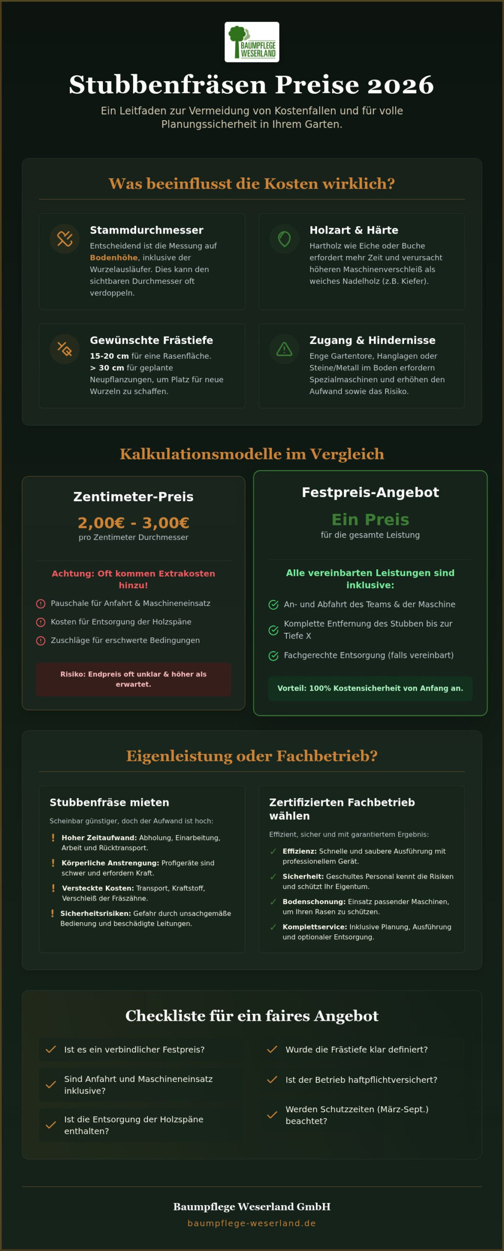 Stubbenfräsen Preise 2026: Was kostet die professionelle Wurzelstockentfernung?