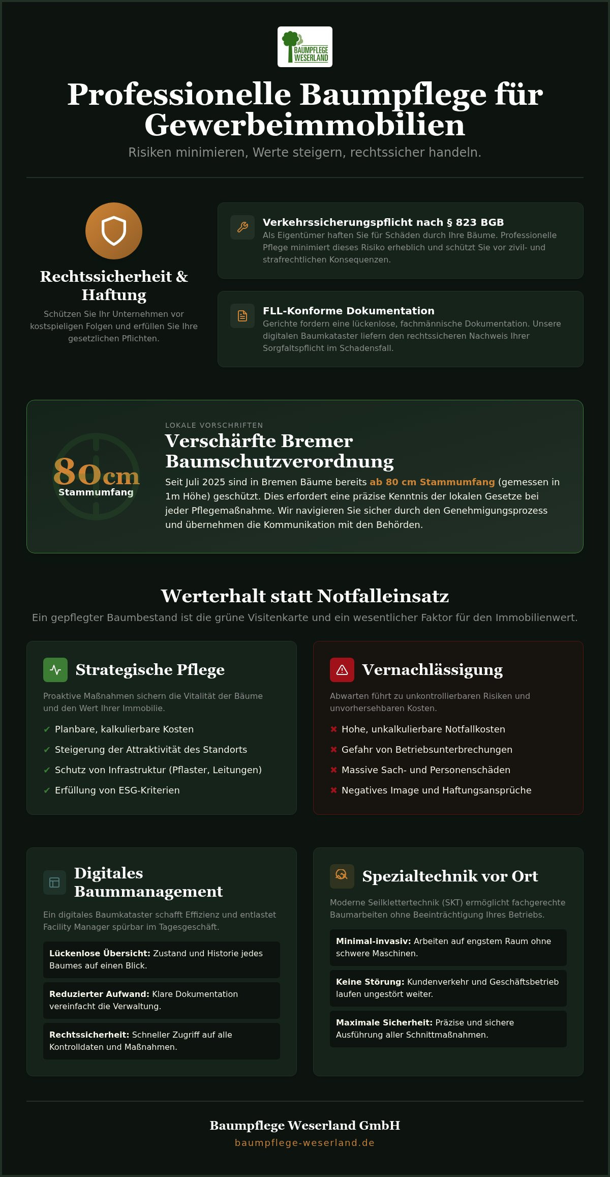 Baumpflege für Gewerbeimmobilien: Risikomanagement & Werterhalt für Ihr Unternehmen