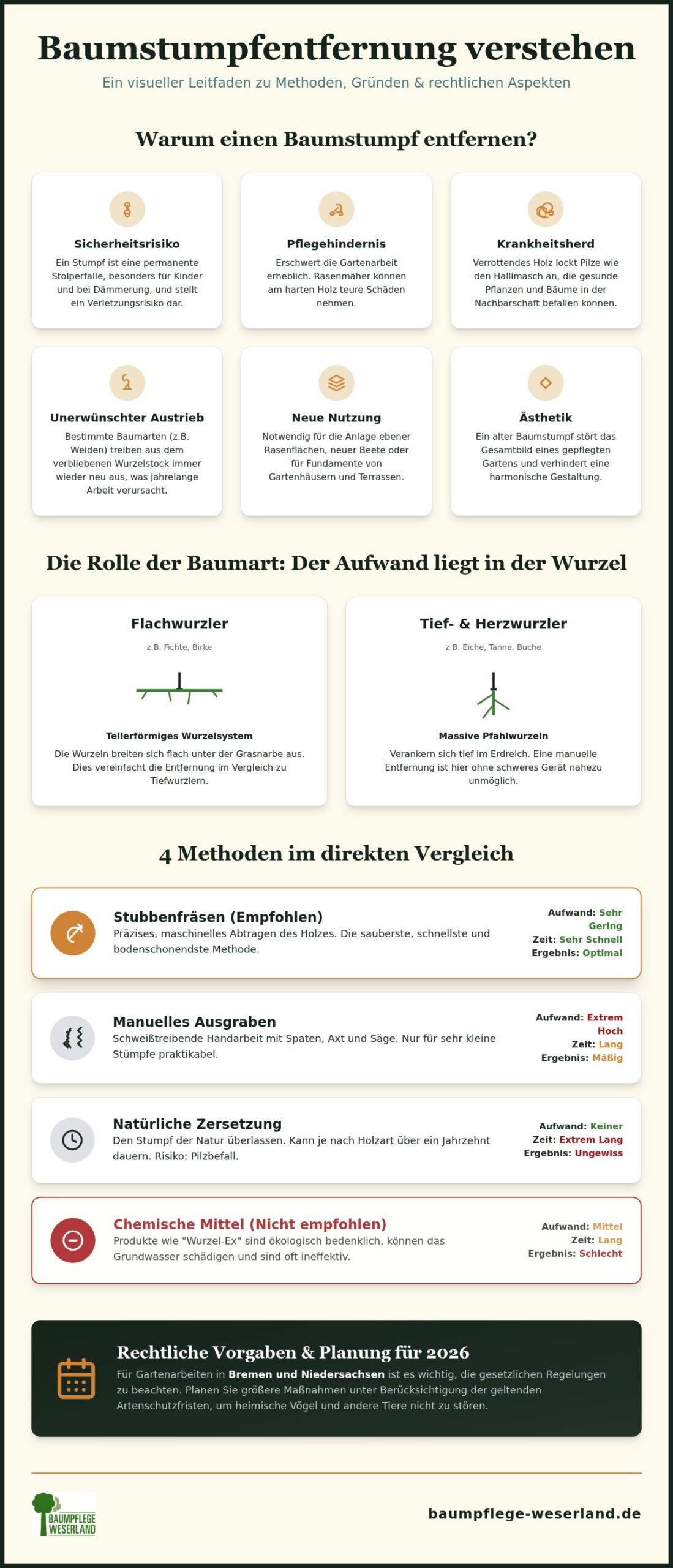 Baumstumpf entfernen: Methoden, Kosten & Experten-Tipps für 2026